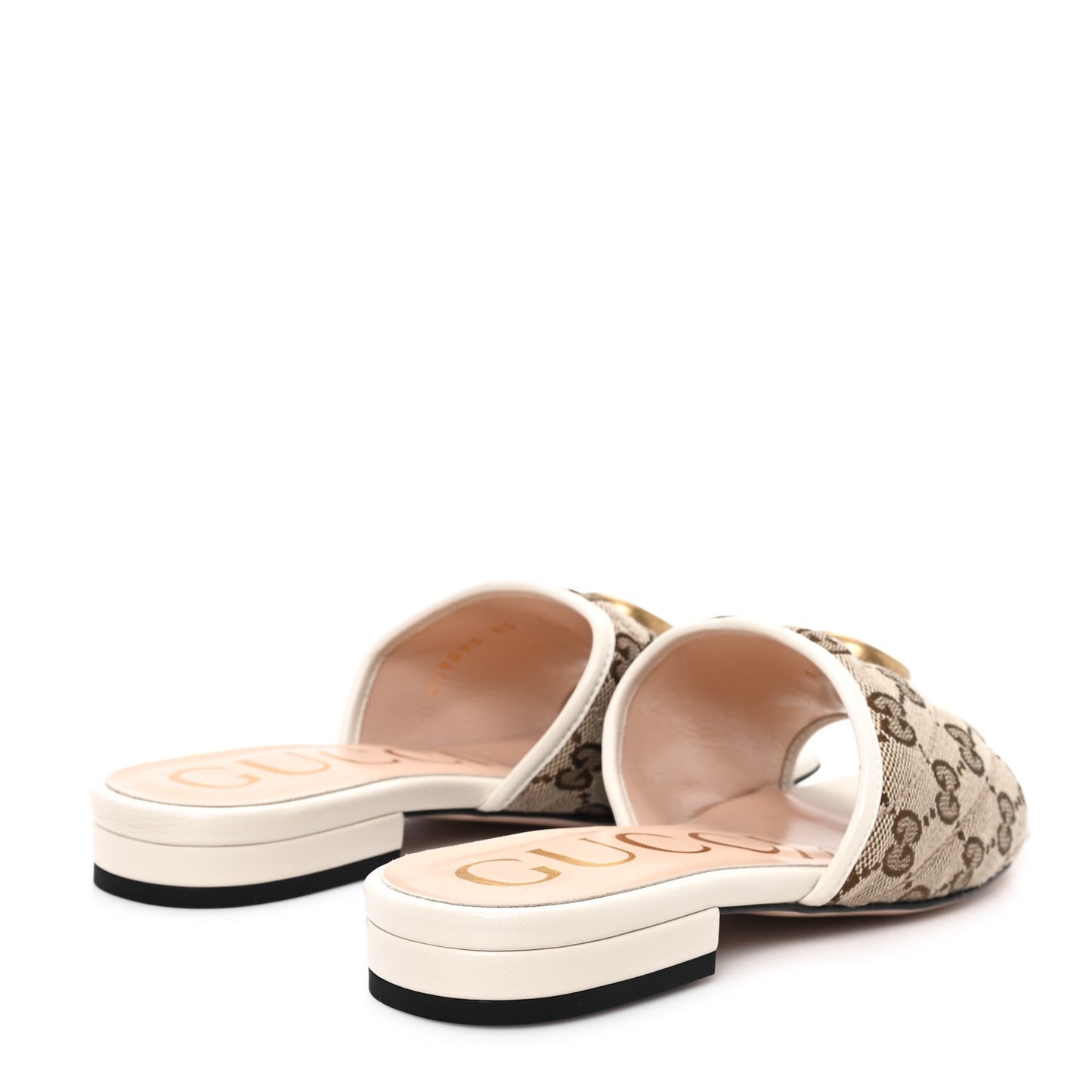 Monogram Matelasse Diagonal GG Marmont Flat Slide Sandals 35 Beige Ebony Mystic White