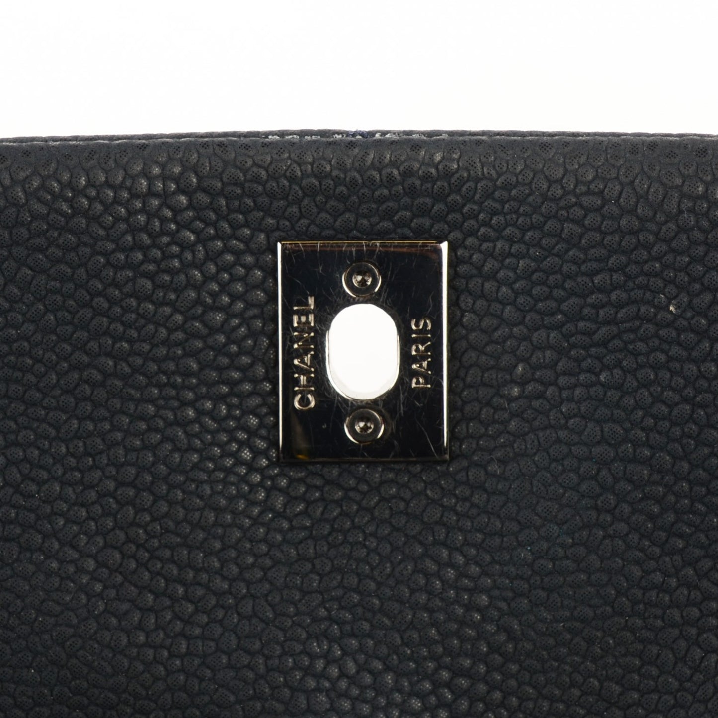 Iridescent Caviar Quilted Medium Lady Pearly Flap Navy Blue