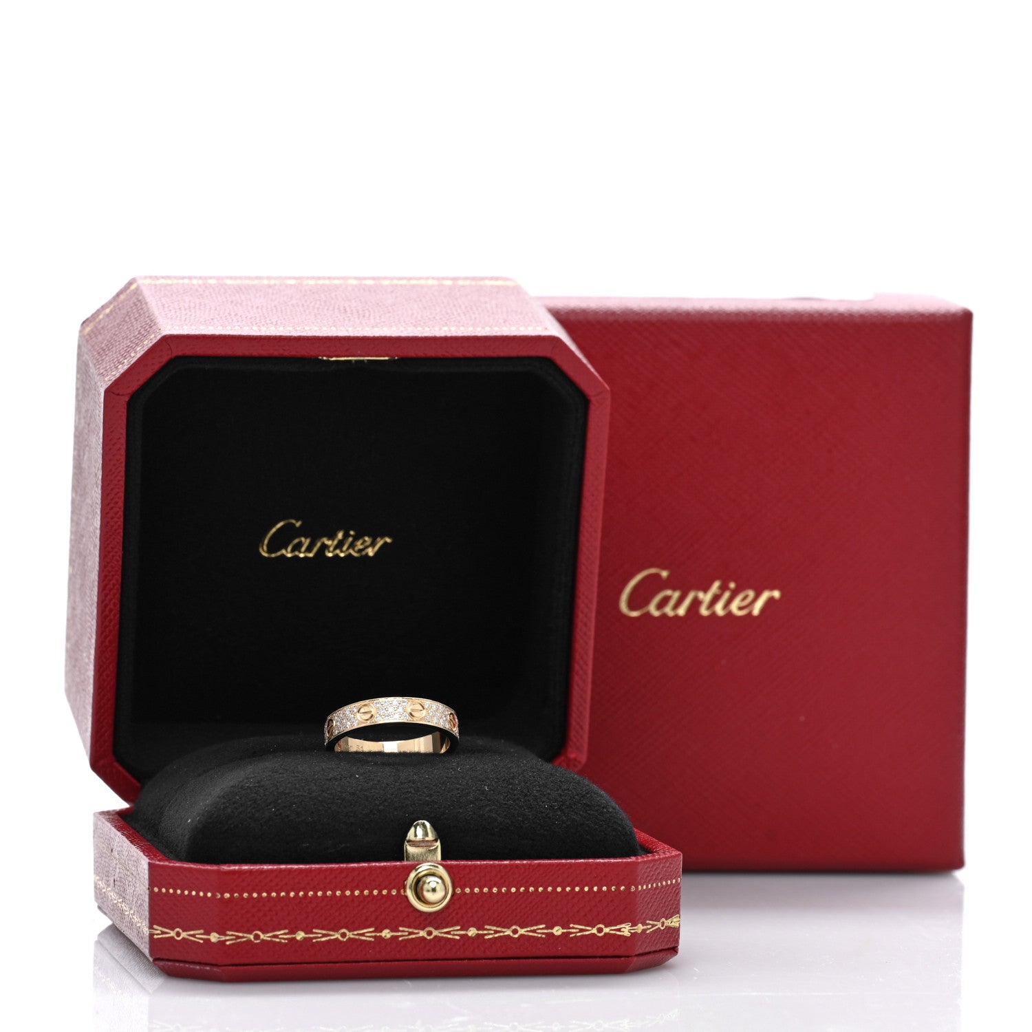 Cartier 18K Yellow Gold Diamond 4mm LOVE Wedding Paved Band Ring 51 5.75 5 of 5