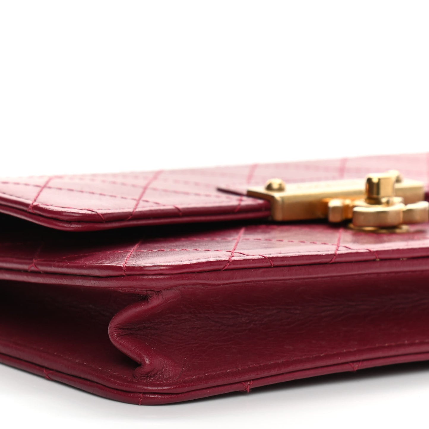 Goatskin Stitched Golden CC Wallet on Chain WOC Dark Red