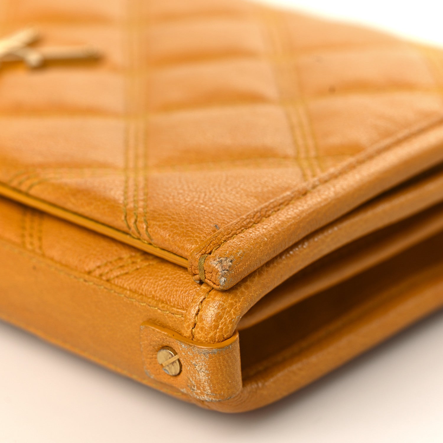 Saint Laurent Lambskin Diamond Quilted Becky Chain Wallet Saffran 9 of 14
