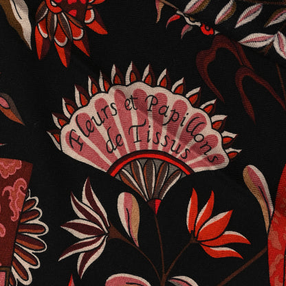 Hermes Cashmere Silk Fleurs et Papillons de Tissus Scarf 140 Black Rouge Brun 4 of 5