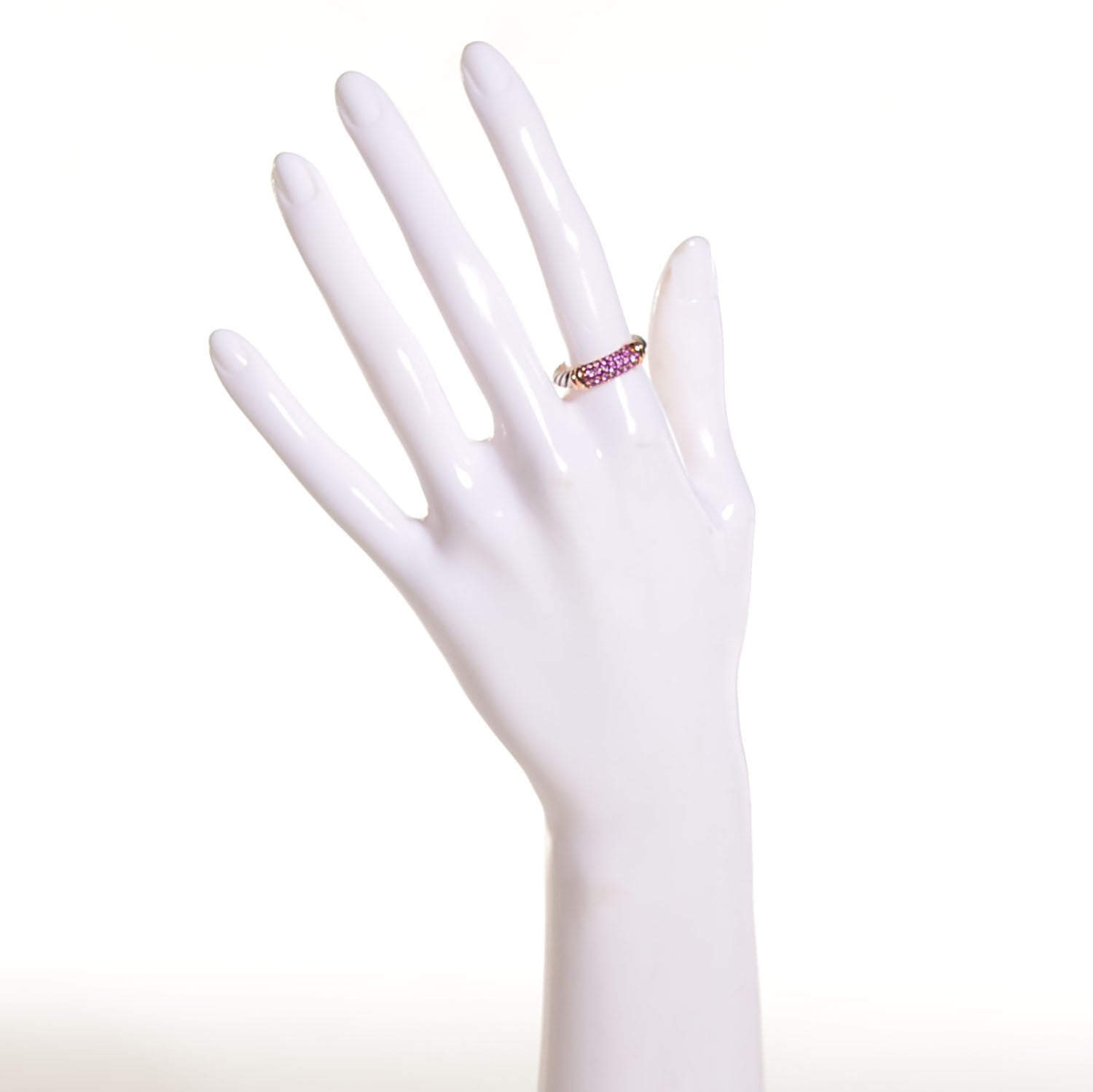 David Yurman Sterling Silver 18K Rose Gold Pink Sapphire Cable Candy Metro Ring 7.25 2 of 5