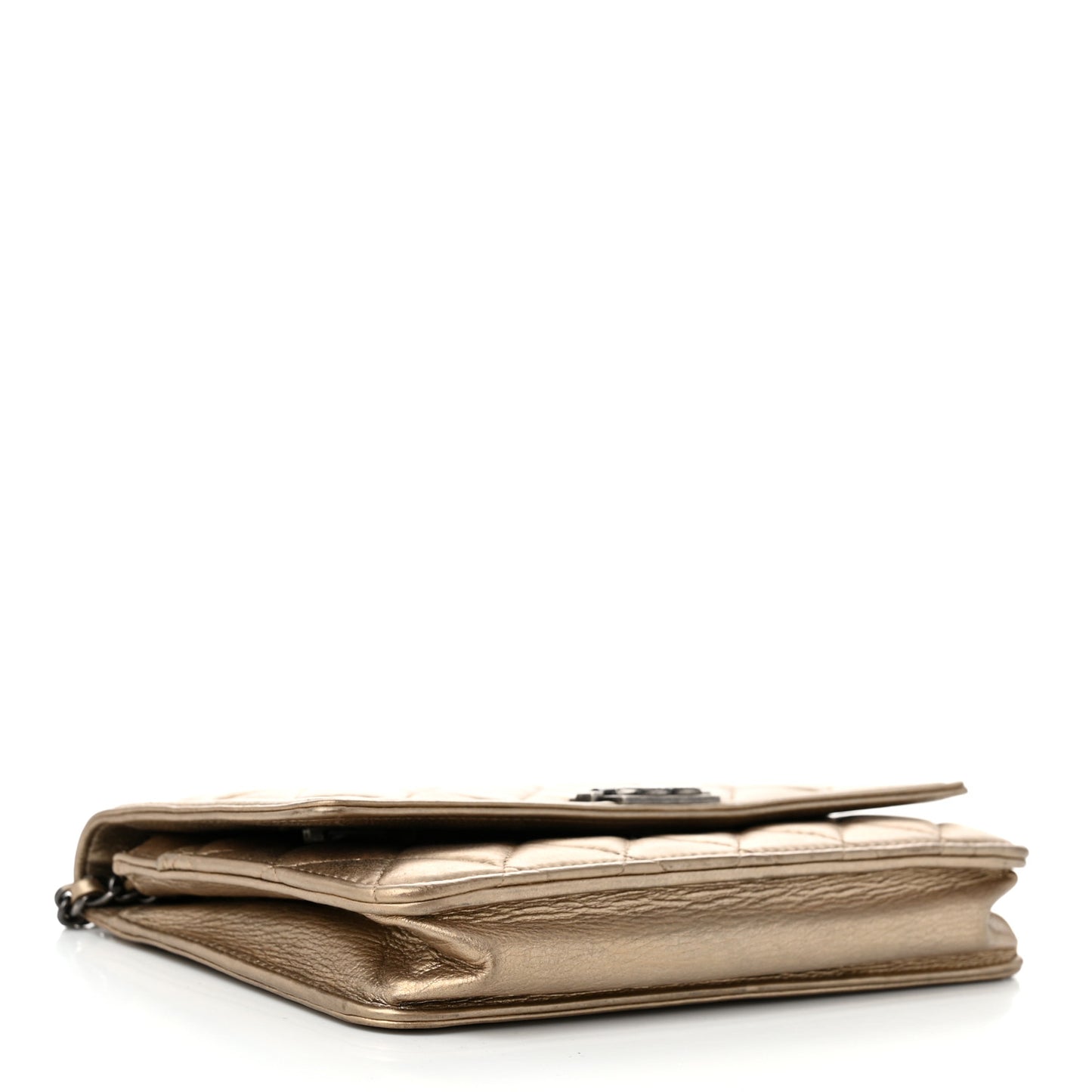 Metallic Calfskin Quilted Boy Wallet On Chain WOC Gold