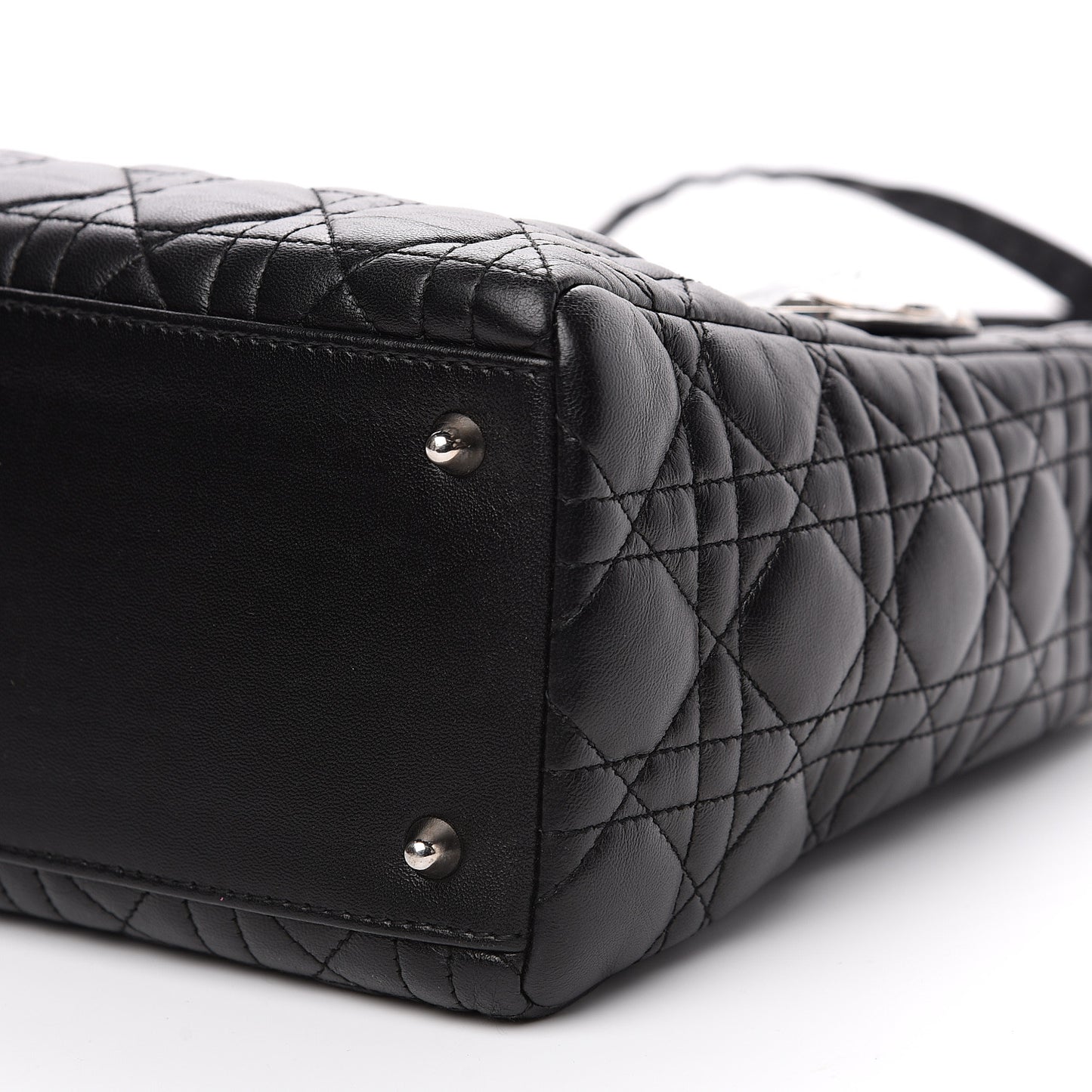 Lambskin Cannage Studded Double Strap Medium Lady Dior Black