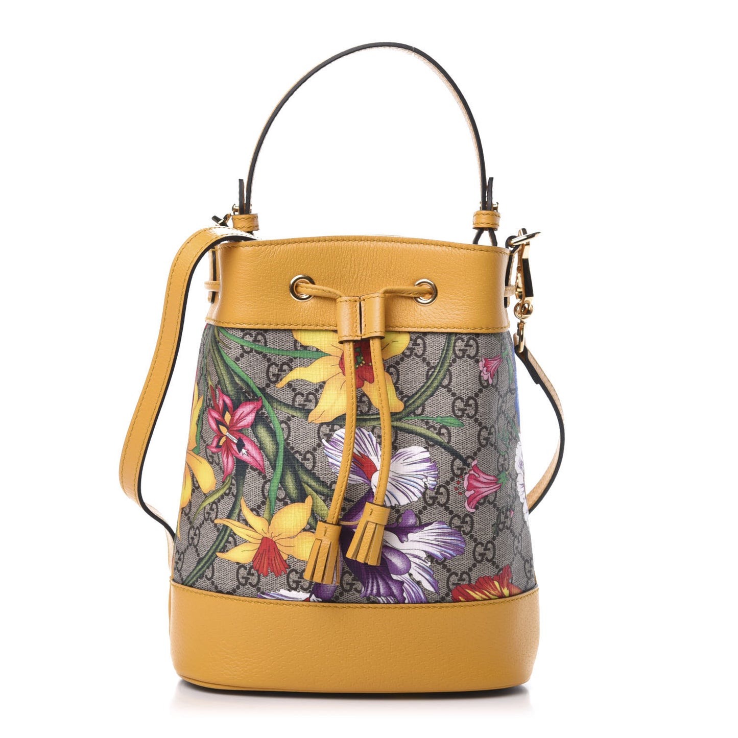 GG Supreme Monogram Flora Small Ophidia Bucket Bag Beige Multicolor Crop
