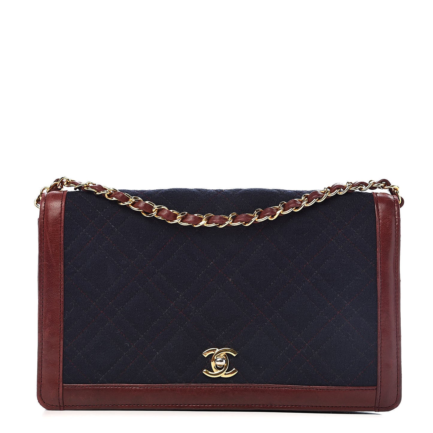 Jersey Lambskin Quilted Single Flap Dark Red Blue