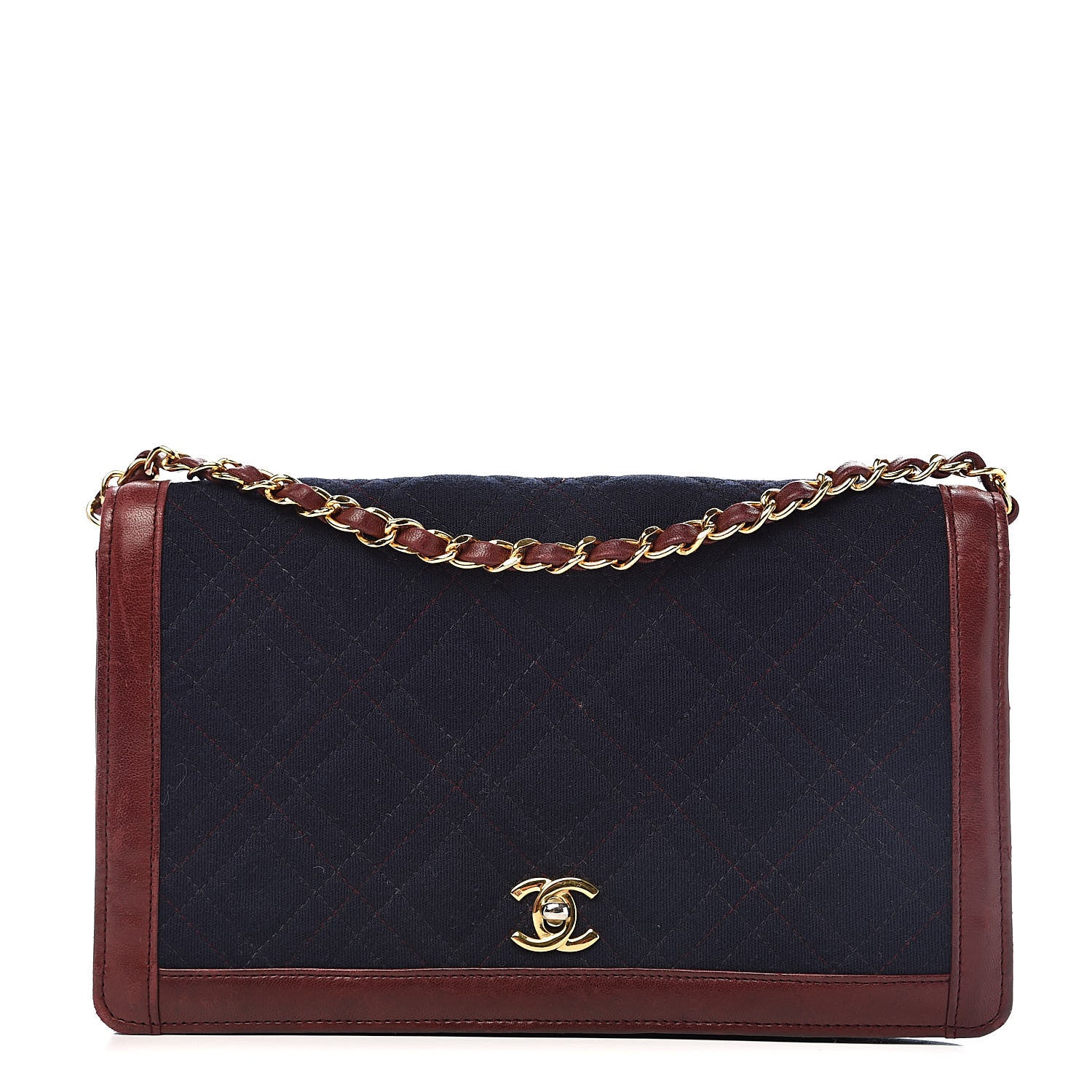 Chanel Jersey Lambskin Quilted Single Flap Dark Red Blue 1 of 18
