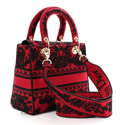 Christian Dior Canvas Embroidered Ornamental Cornely Medium Lady D-Lite Red Black 3 of 9