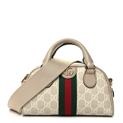 Gucci GG Supreme Monogram Textured Dollar Calfskin Web Mini Ophidia Top Handle Bowler Bag Beige Mystic White Oatmeal 1 of 11