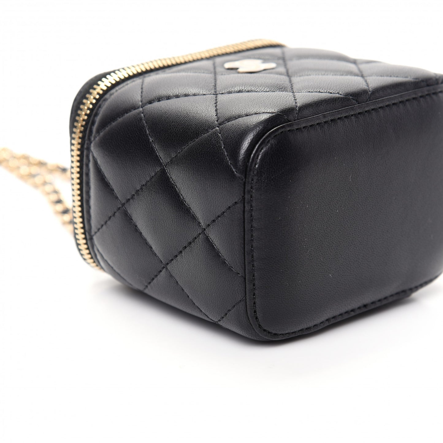 Lambskin Quilted Mini Vanity Case With Chain Black