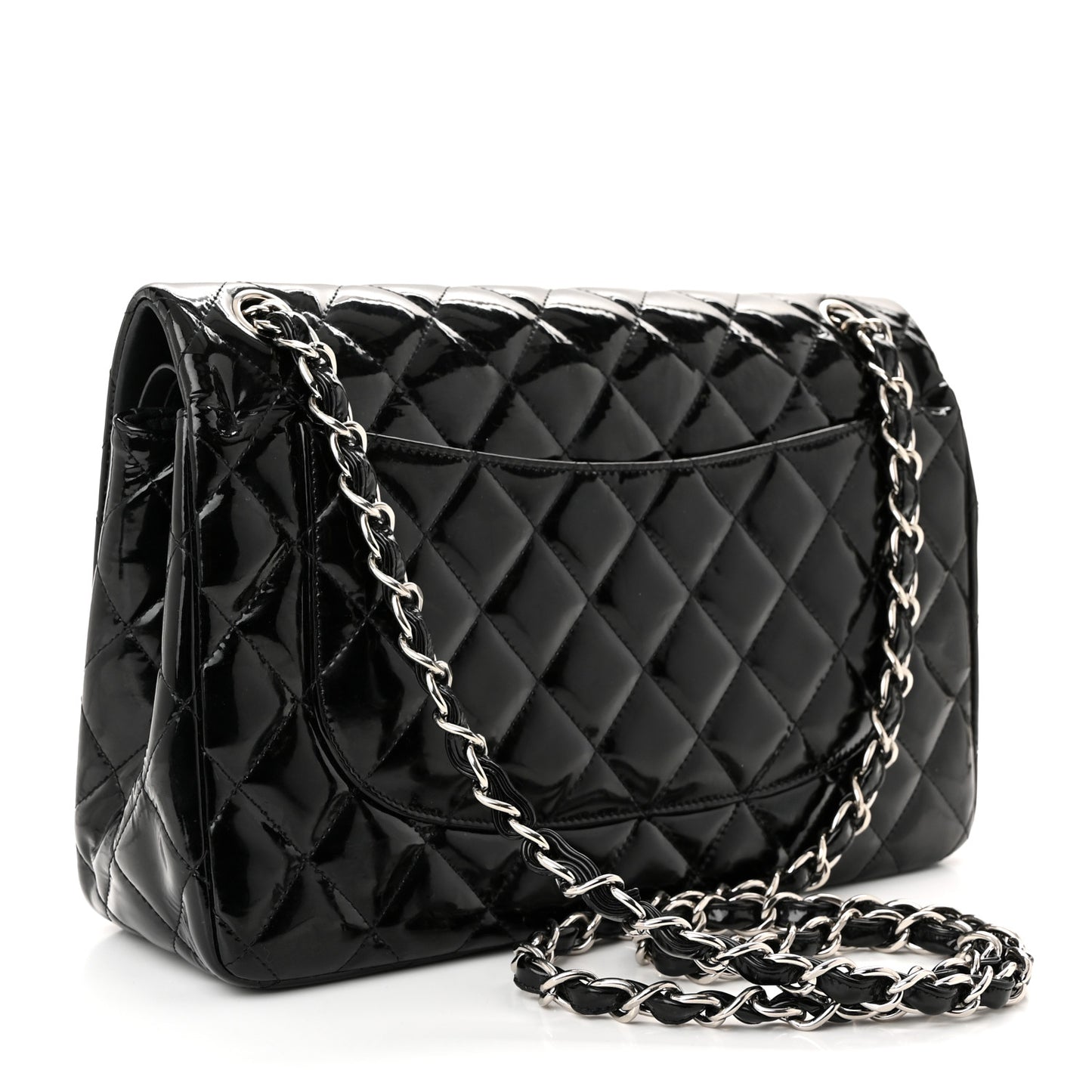 Patent Quilted Jumbo Double Flap Black