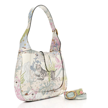Gucci New Shangai Calfskin Tiger Savanah Small Jackie 1961 Hobo Chalky White Multicolor 3 of 11