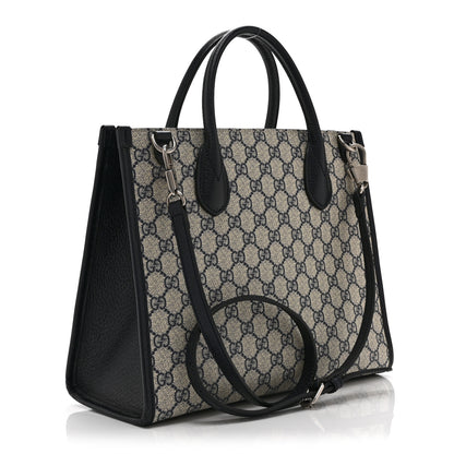 Gucci GG Supreme Monogram Textured Dollar Calfskin Small Retro Interlocking G Tote Bag Beige Blue 3 of 11