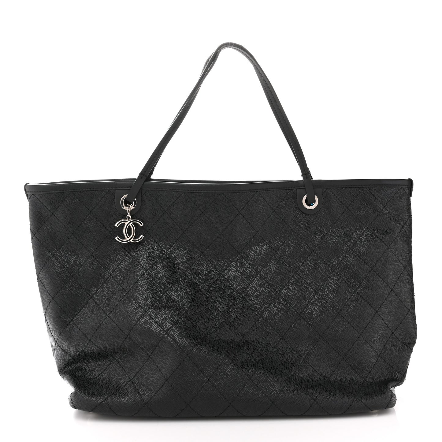 Grained Calfskin Large Shopping Fever Tote Black