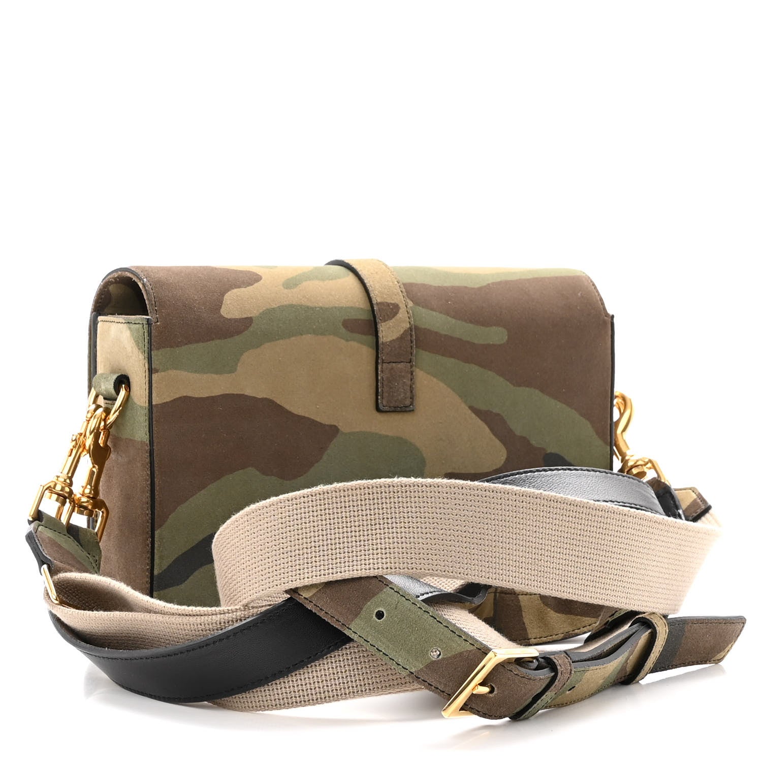 Saint Laurent Suede Monogram University Camouflage Shoulder Bag Green 3 of 11