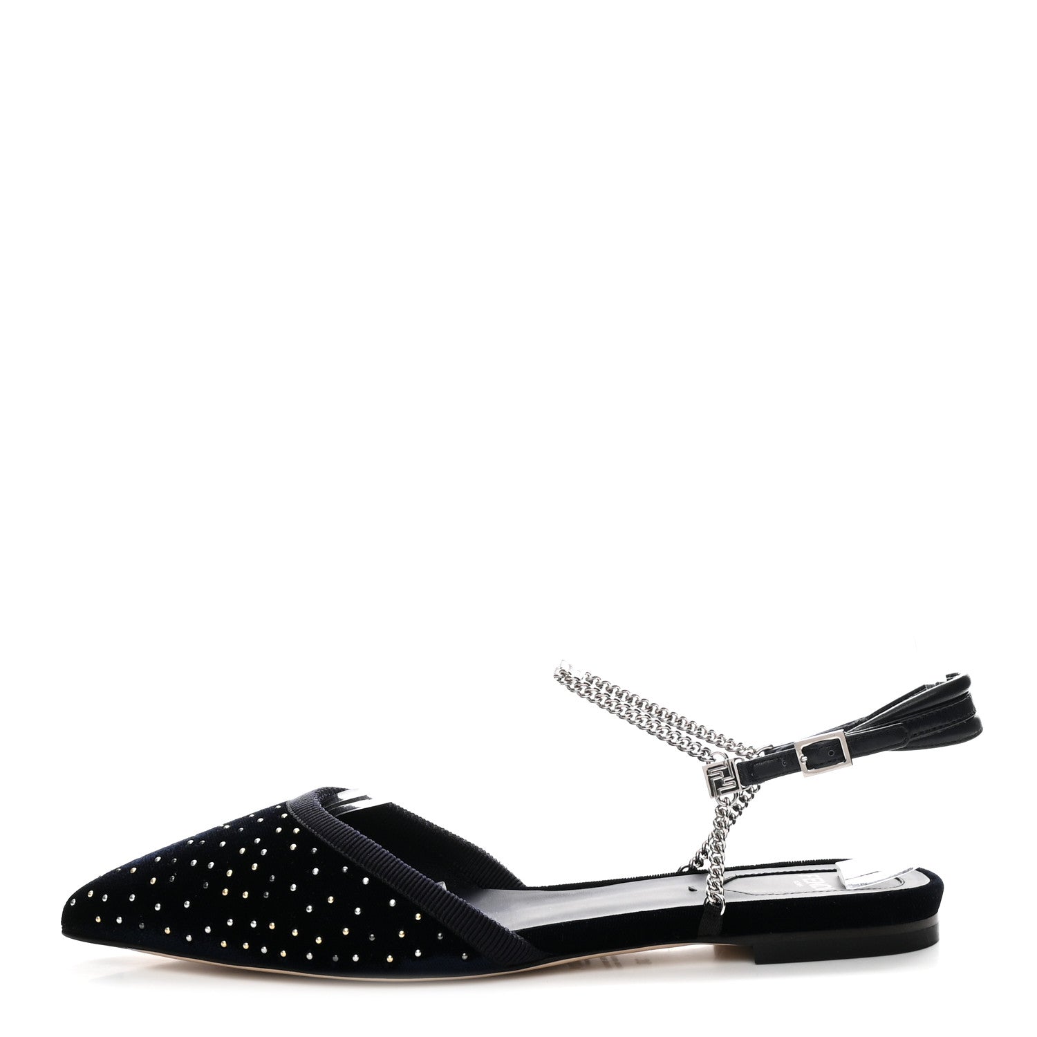 Fendi Velluto Studded Colibri Lite Slingback Ballerina Flats 38 Blue Notte 1 of 10
