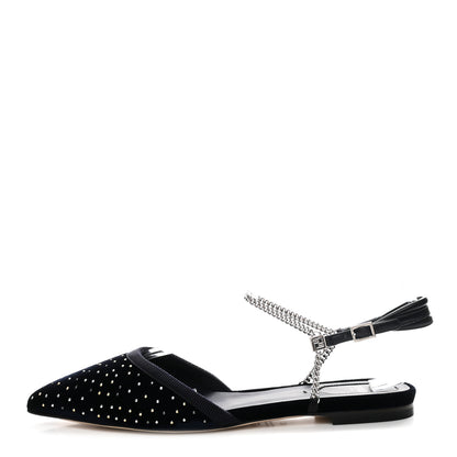 Fendi Velluto Studded Colibri Lite Slingback Ballerina Flats 38 Blue Notte 1 of 10