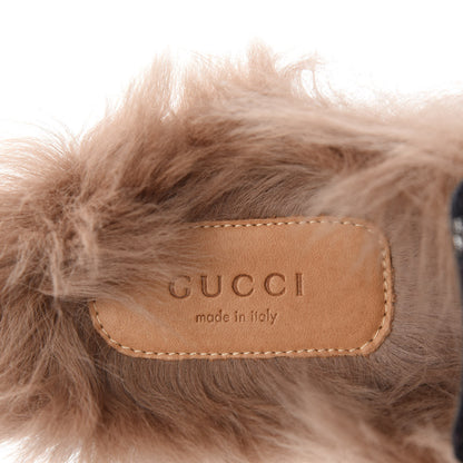 Gucci Brocade Fur Floral Womens Princetown Slippers 35.5 Black Anthracite 7 of 8