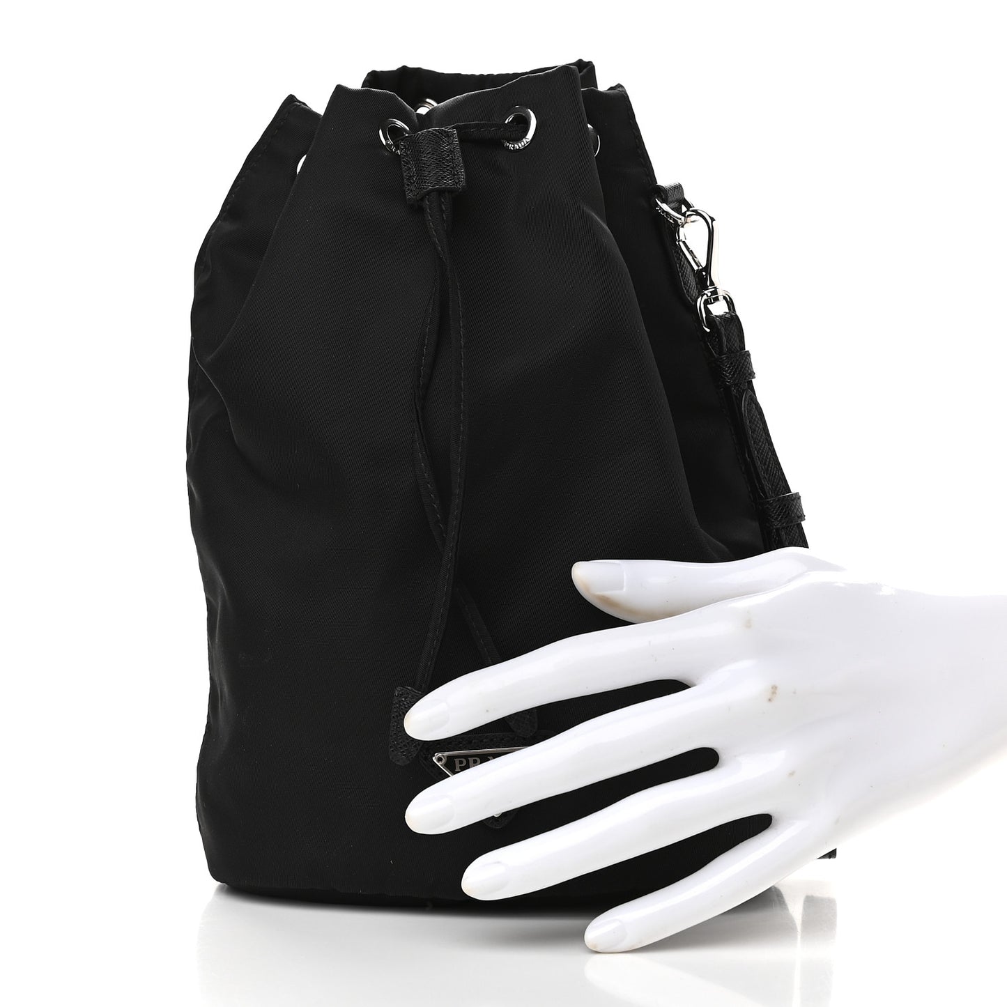 Saffiano Tessuto Nylon Vela Bucket Wristlet Black