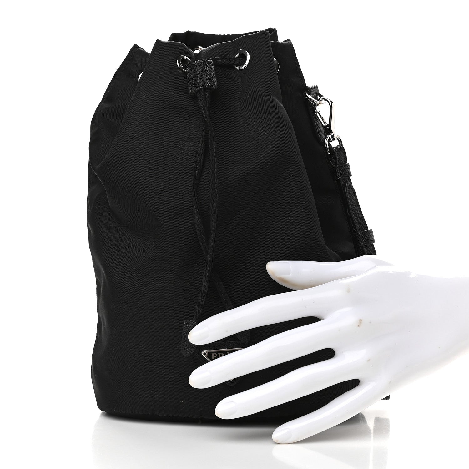 Prada Saffiano Tessuto Nylon Vela Bucket Wristlet Black 3 of 9