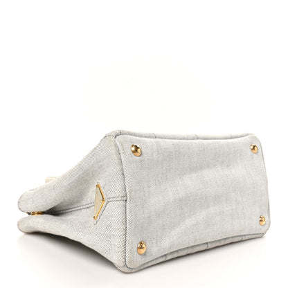 Prada Denim Small Logo Tote Bianco 4 of 9