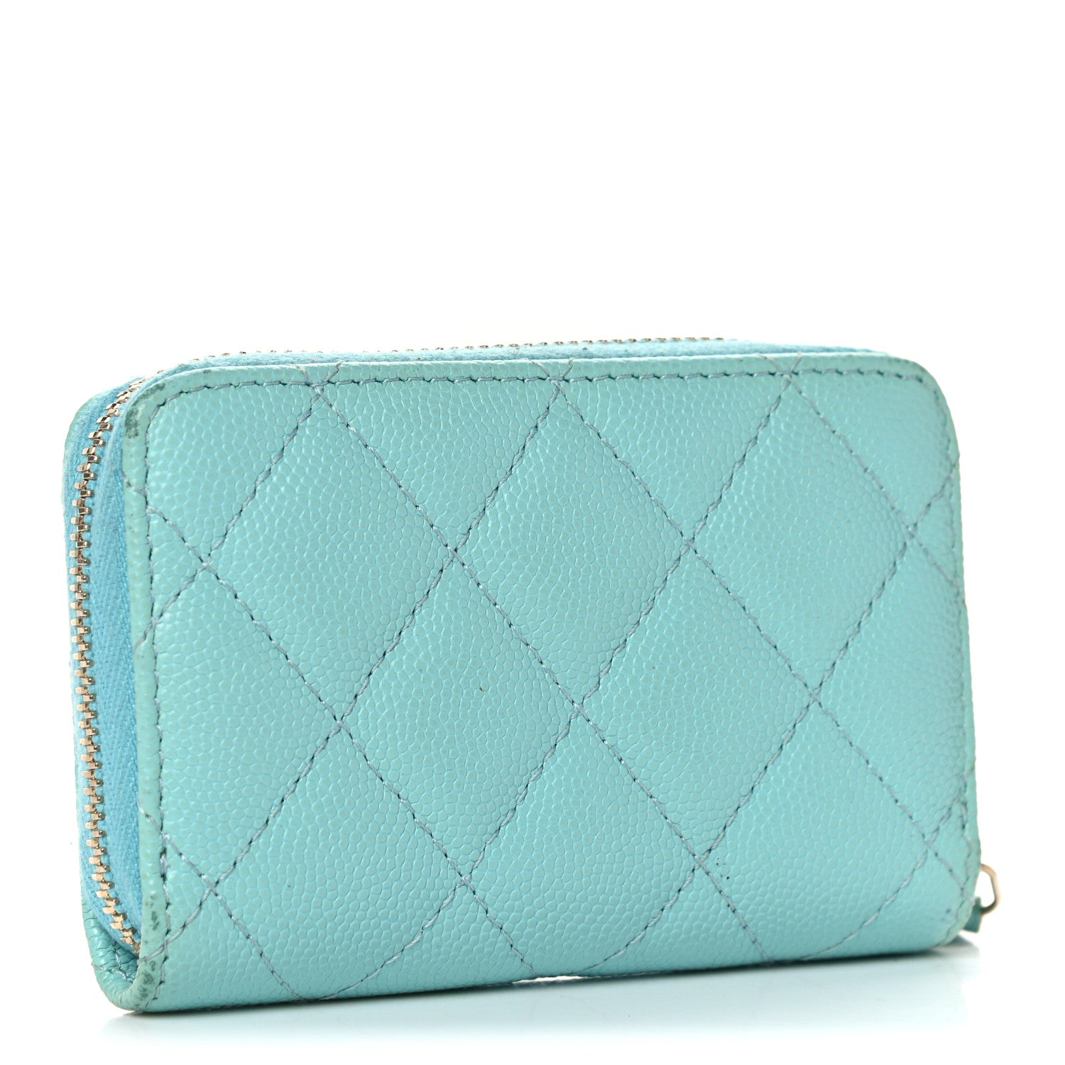 Chanel Caviar Quilted Zip Coin Purse Light Blue 3 of 19
