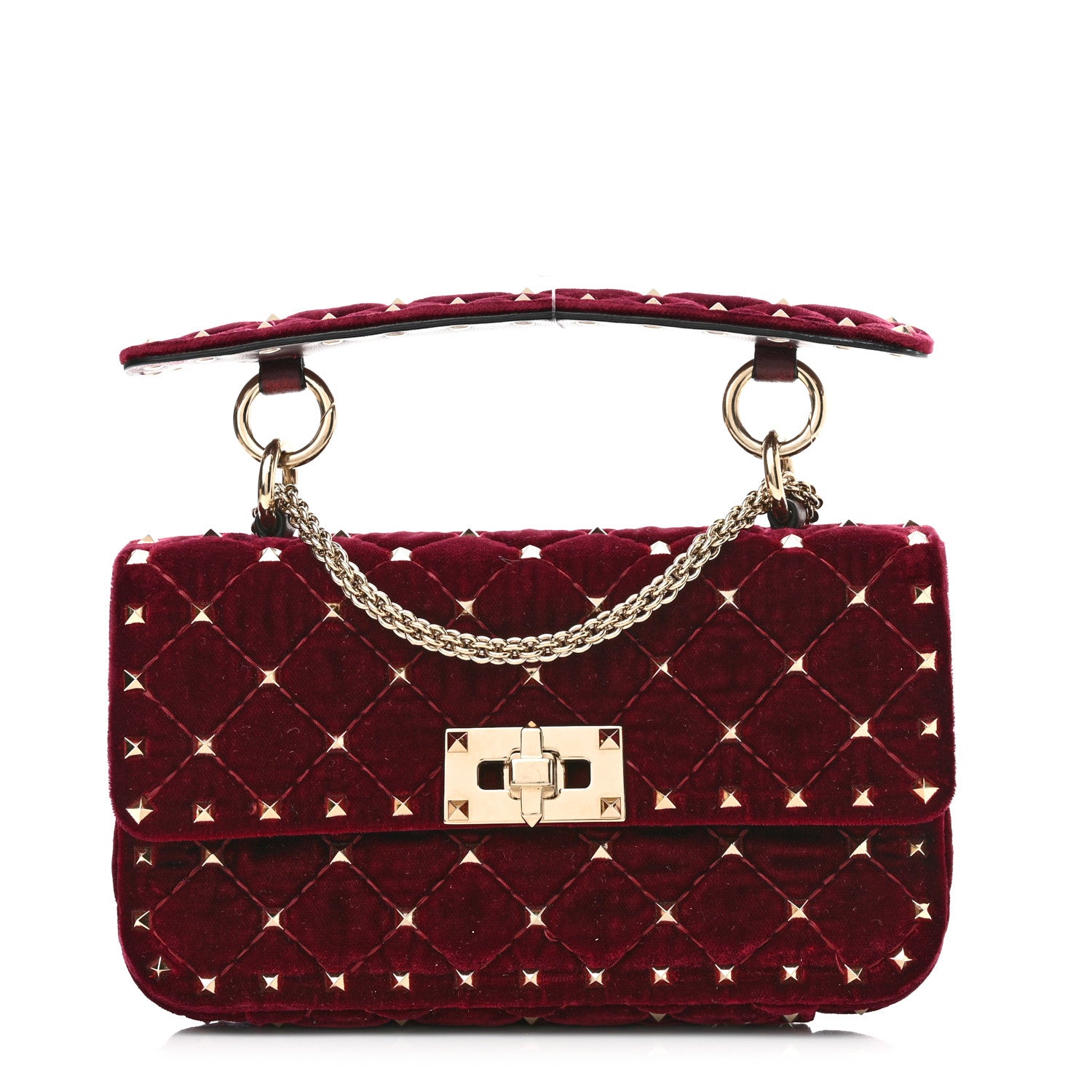Valentino Garavani Velvet Small Rockstud Spike Shoulder Bag Rubino 1 of 12