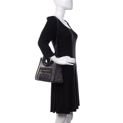 Fendi Mesh Vitello Century Cuoio FF 1974 Small Runaway Shopper Tote Azzurro Black Ebano 2 of 10