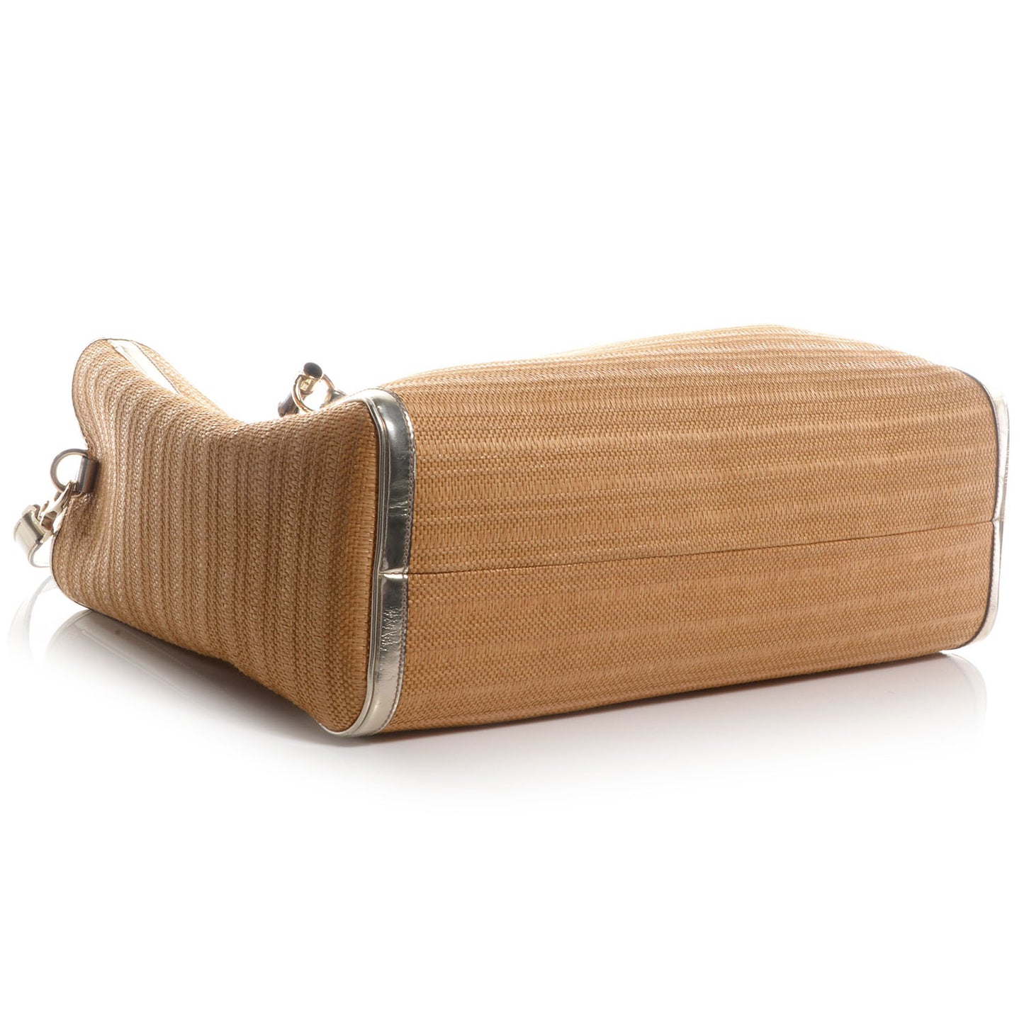Straw Bamboo Handle Tote Silver