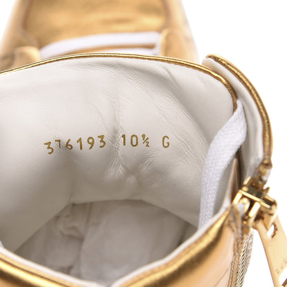 Gucci Metallic Nappa Silk Mens Dog Tag High Top Sneakers 10.5 Oro 7 of 9