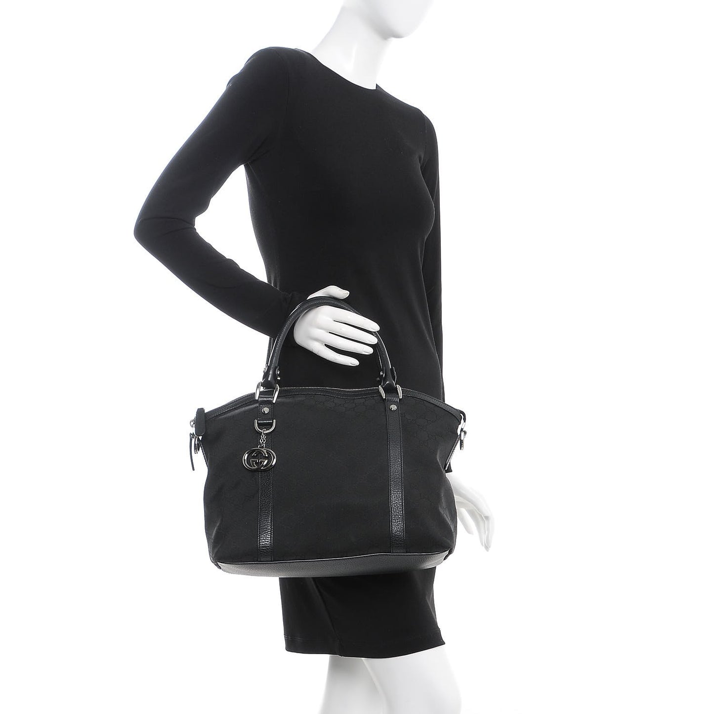 Nylon Monogram Medium GG Charm Dome Satchel Black