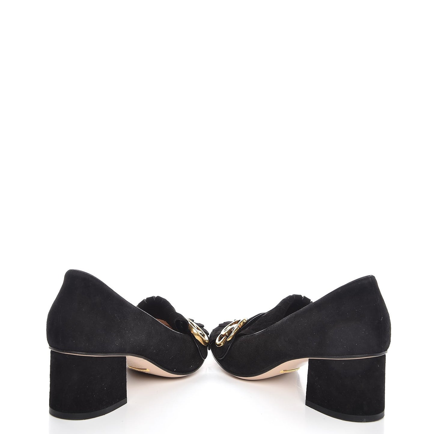 Kid Scamosciato GG Marmont Fringe 50mm Loafer Pumps 37 Black