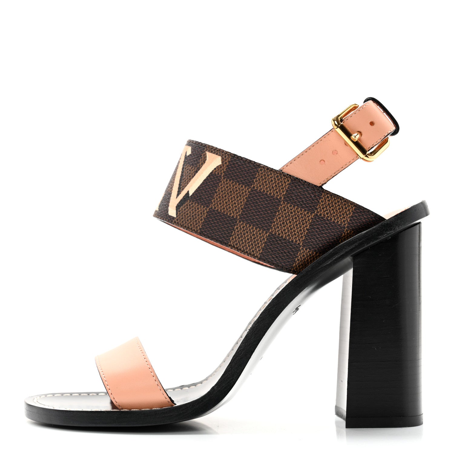 Louis Vuitton Calfskin Damier Ebene Passenger Heeled Sandals 38 Venus Pink 1 of 10