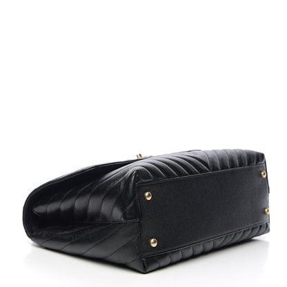 Chanel Caviar Chevron Quilted Medium Coco Handle Flap Black 3 of 9