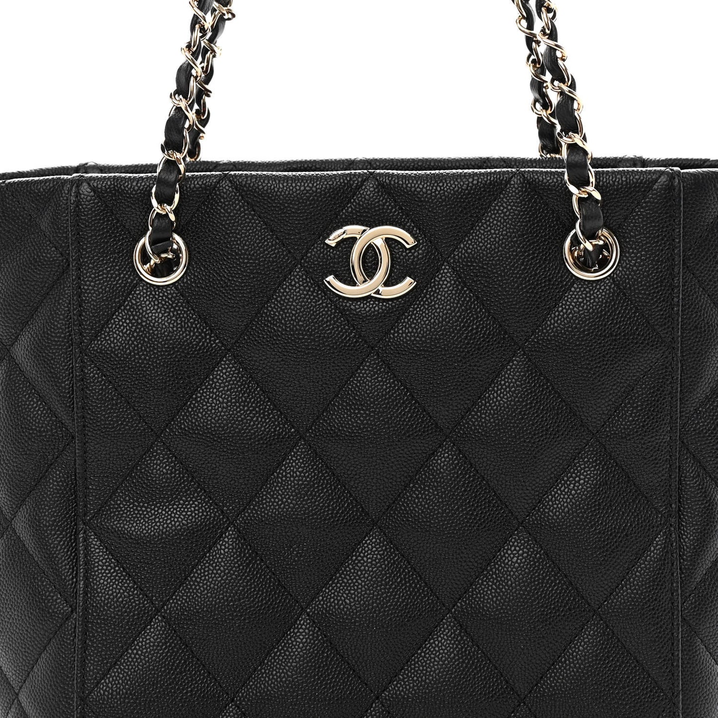 Caviar Quilted Small Shopping Tote Black
