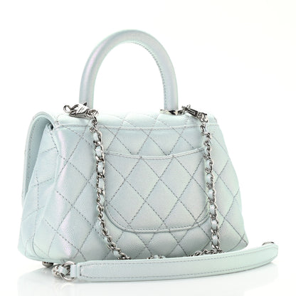Chanel Iridescent Caviar Quilted Extra Mini Coco Handle Flap Light Blue 3 of 12