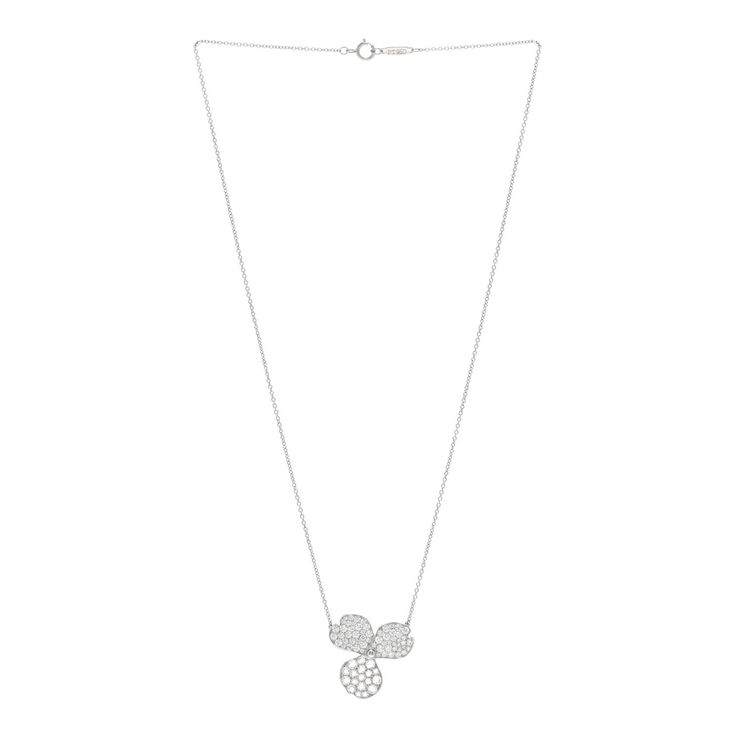 Platinum Diamond Large Paper Flowers Pave Pendant Necklace
