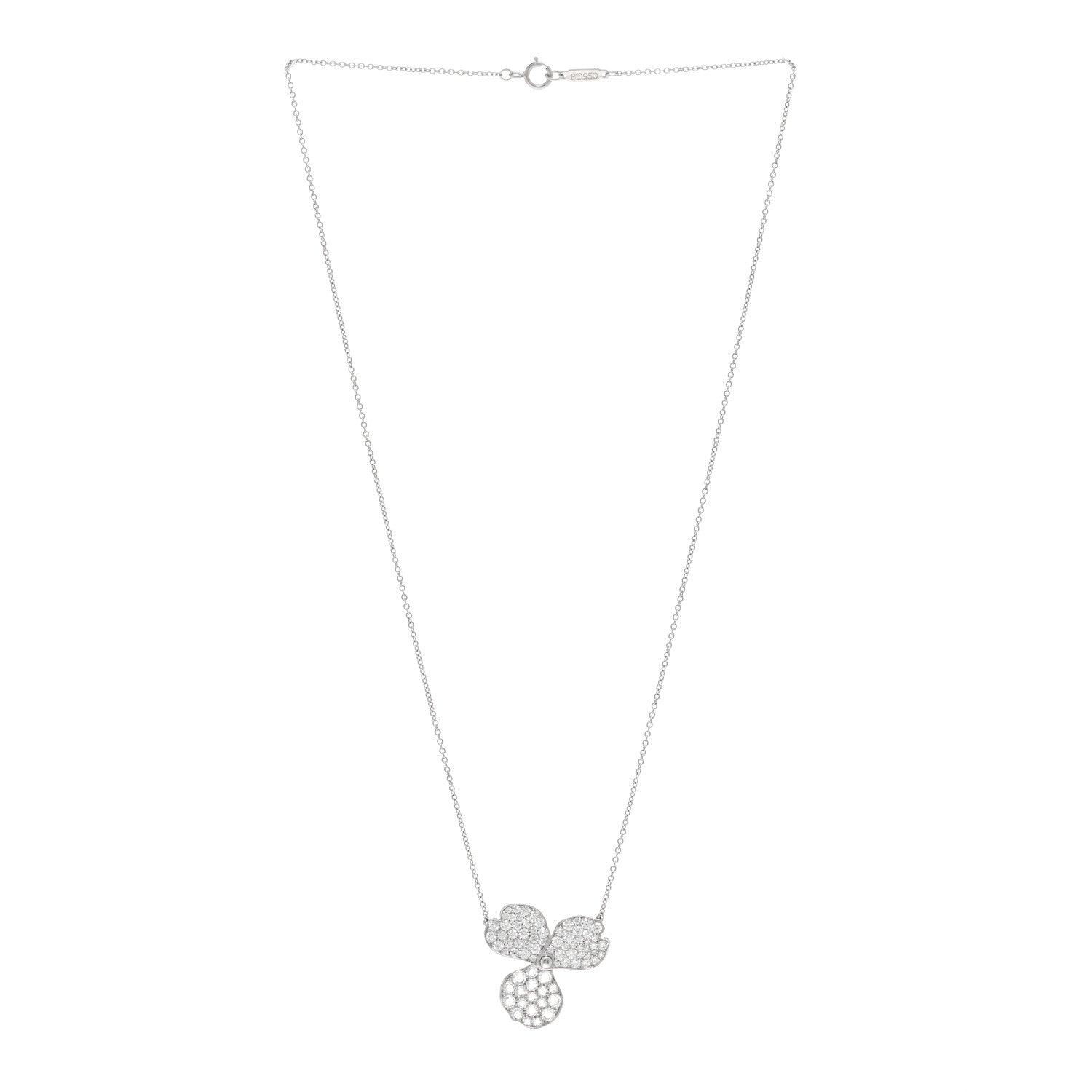 Tiffany Platinum Diamond Large Paper Flowers Pave Pendant Necklace 3 of 5