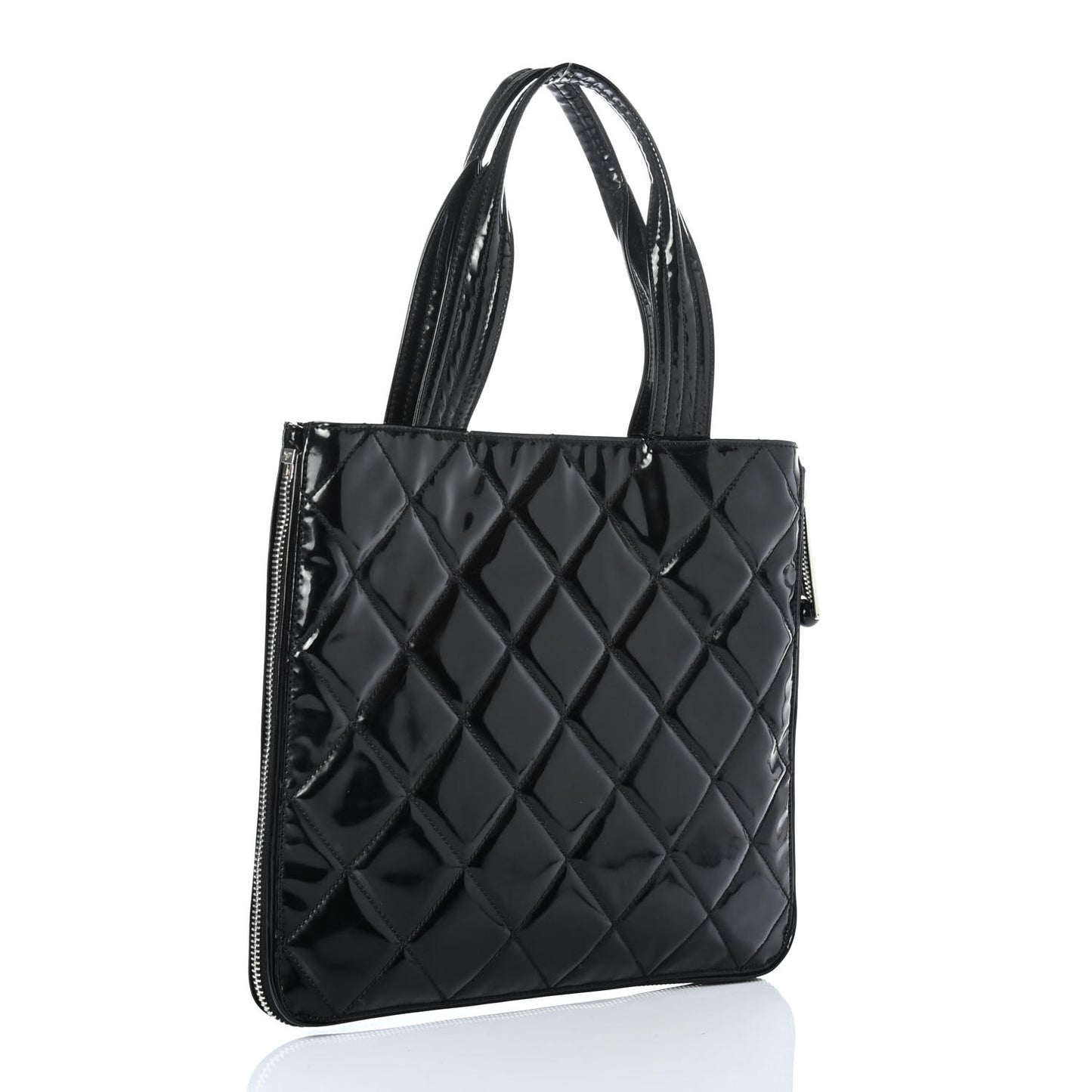 Patent Quilted Expandable CC Shopping Tote Black