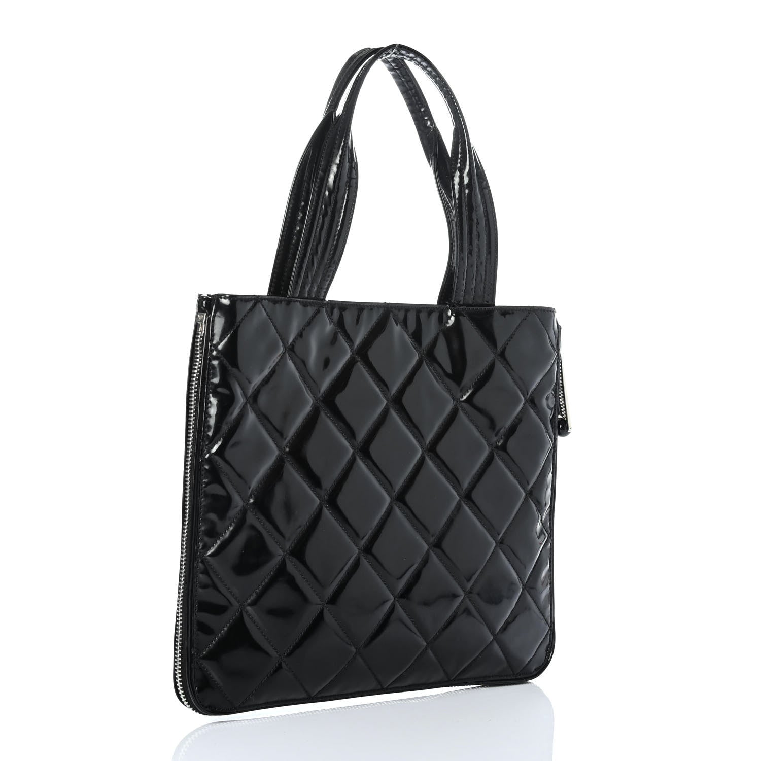 Chanel Patent Quilted Expandable CC Shopping Tote Black 2 of 4