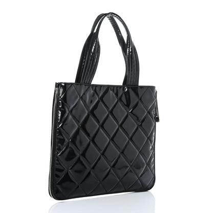 Chanel Patent Quilted Expandable CC Shopping Tote Black 2 of 4