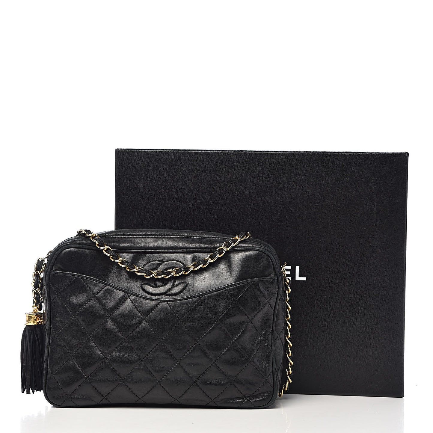 Lambskin Quilted CC Tassel Camera Case Black