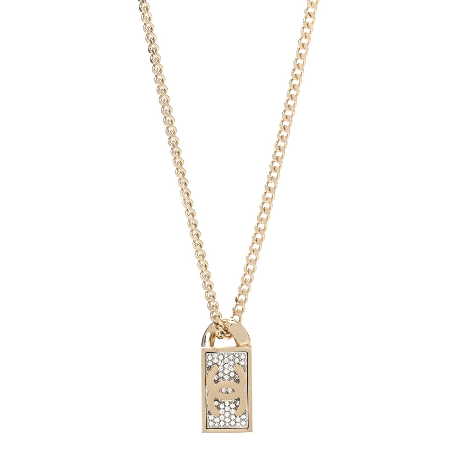 Crystal Dog Tag Charm Necklace Gold