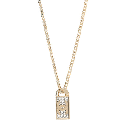 Chanel Crystal Dog Tag Charm Necklace Gold 1 of 6
