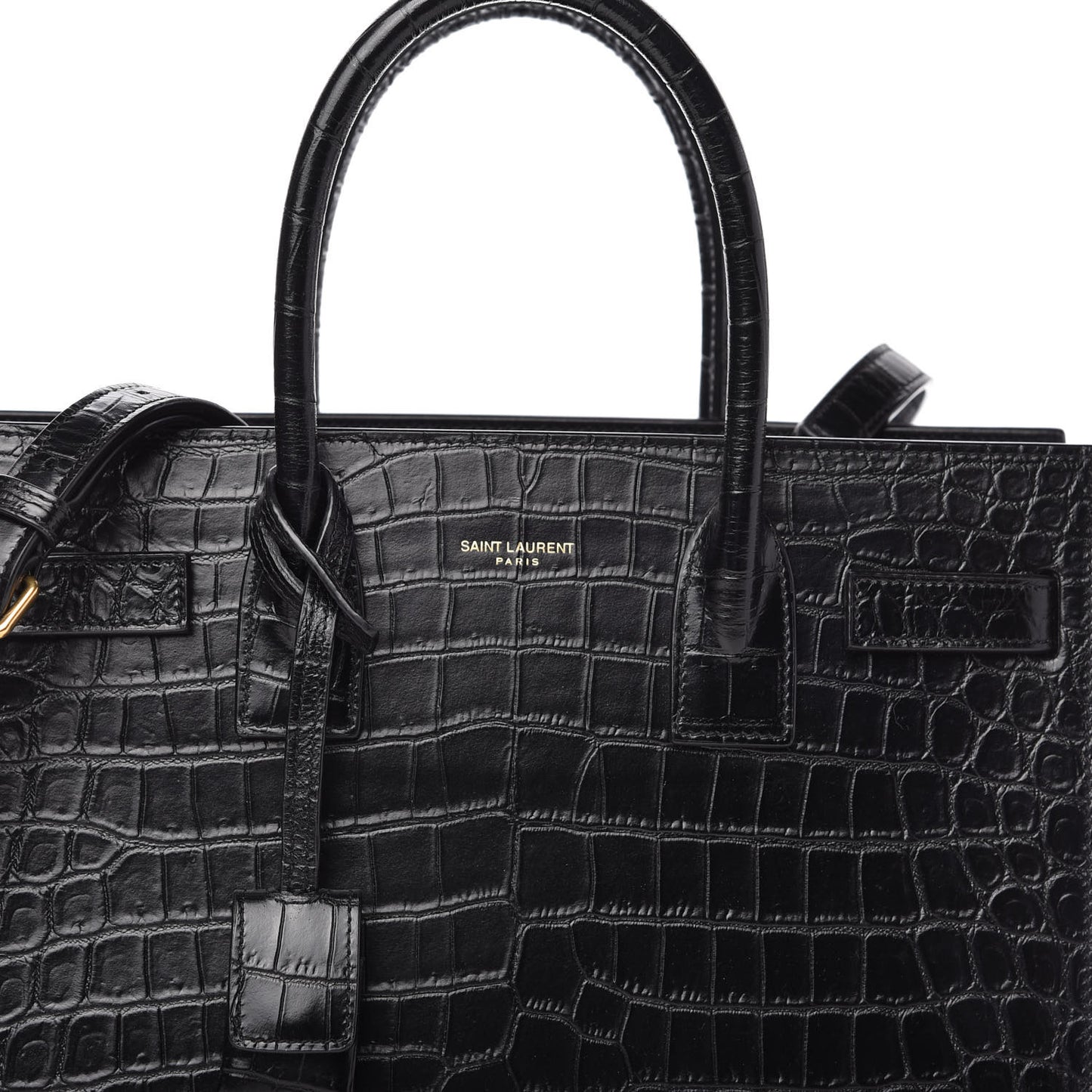 Calfskin Crocodile Embossed Baby Sac De Jour Black