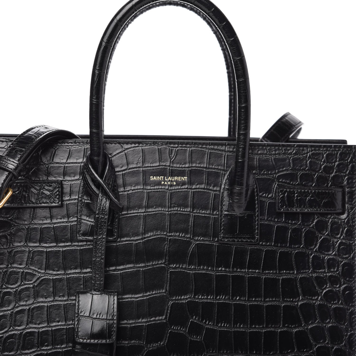 Saint Laurent Calfskin Crocodile Embossed Baby Sac De Jour Black 9 of 9