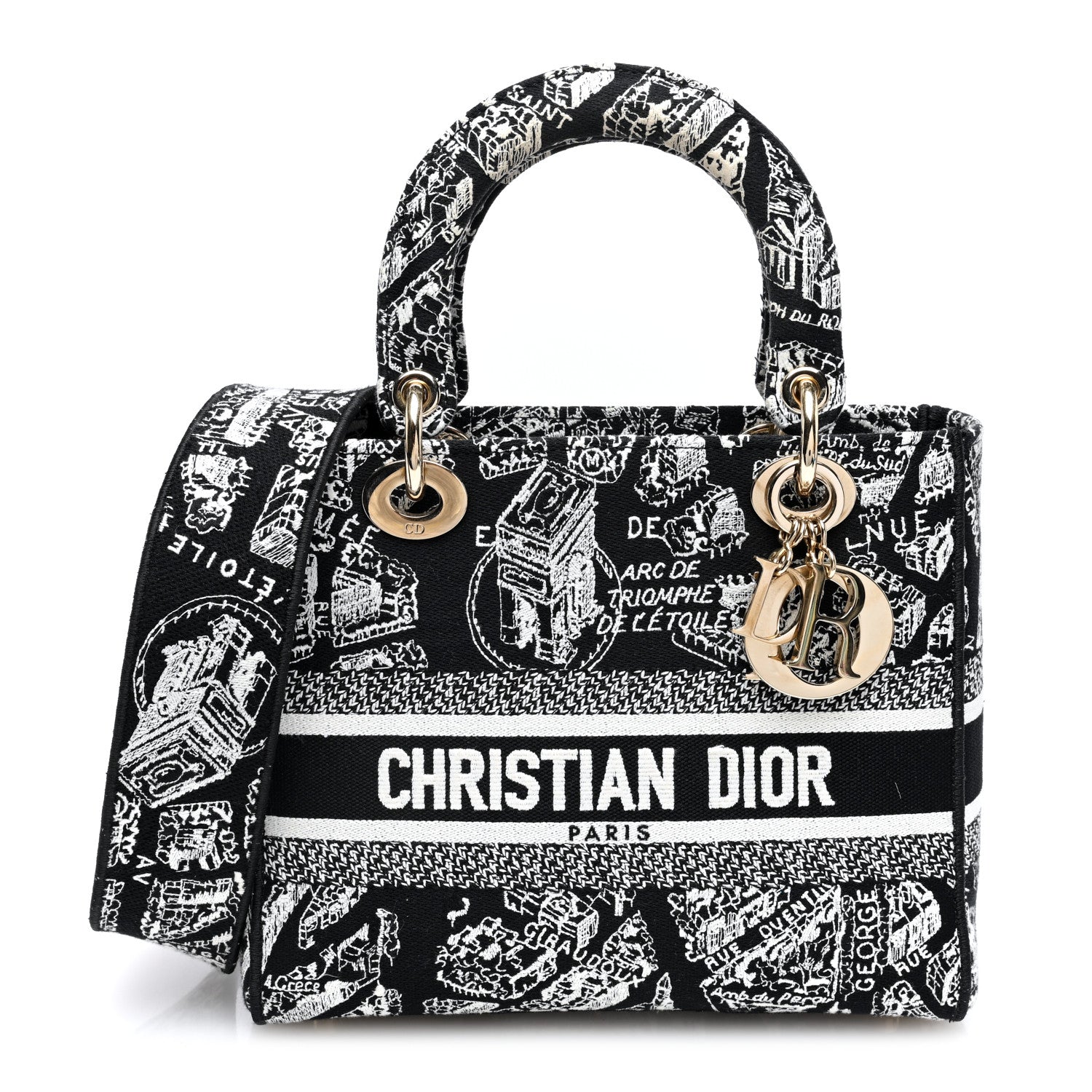 Christian Dior Canvas Embroidered Medium Plan de Paris Lady D-Lite Black White 1 of 9