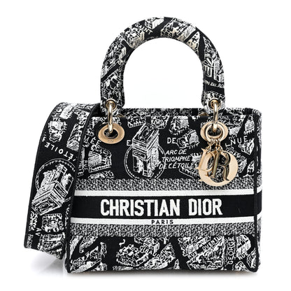 Christian Dior Canvas Embroidered Medium Plan de Paris Lady D-Lite Black White 1 of 9
