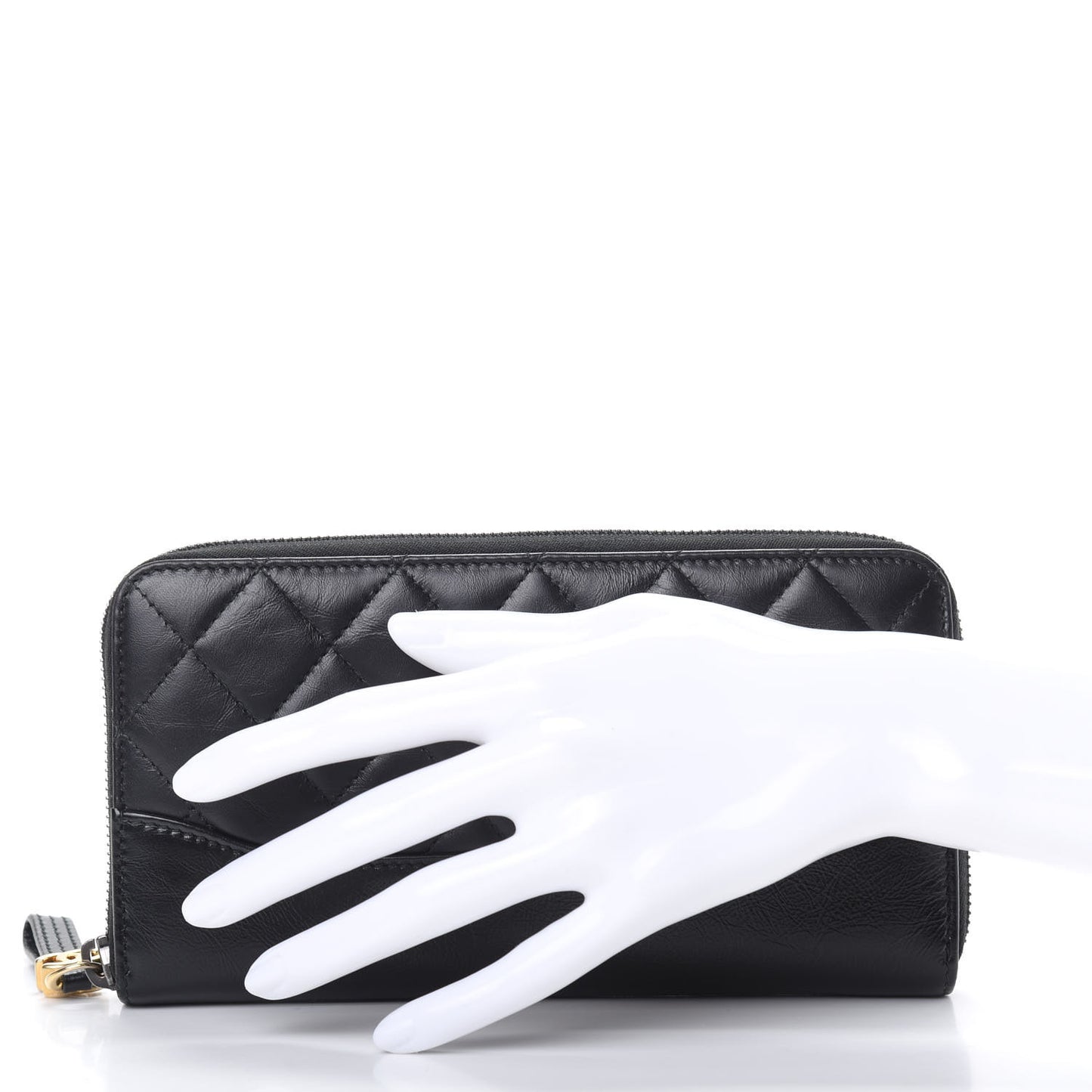 Aged Calfskin Quilted Small Gabrielle Zip Around Wallet Black